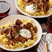 Beef Stroganoff over Buttered Noodles