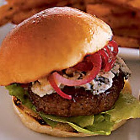 Stilton Sirloin Burgers with Onion Jam