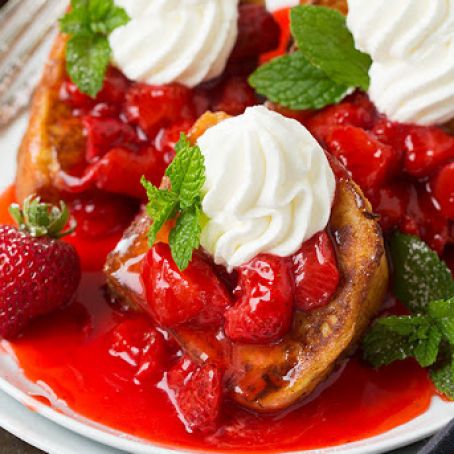 Angel Food Cake French Toast with Fresh Strawberry Syrup