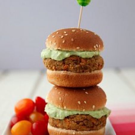 Lentil-Chickpea Burgers with Avocado Yogurt Sauce