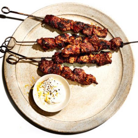 Cumin-Chile Lamb Kebabs with Garlic Yogurt