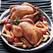 Roasted Blue Foot Chickens with Glazed Parsnips and Carrots