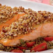 Roasted Pecan Salmon With Lentil-Tomato Salad
