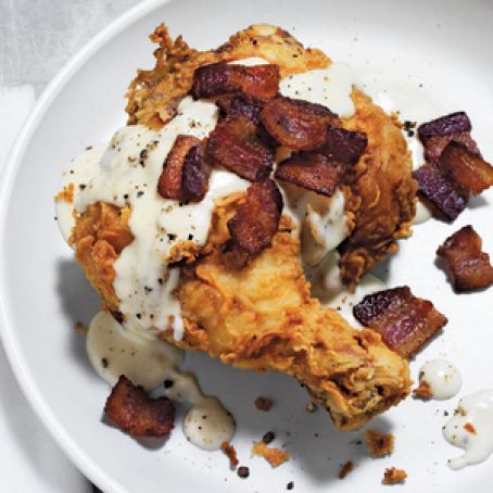 Buttermilk-Soaked, Bacon-Fried Chicken in Gravy