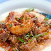 Smothered Shrimp, Andouille Sausage and Grits