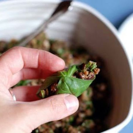 Roasted Eggplant Caviar in Basil Leaf