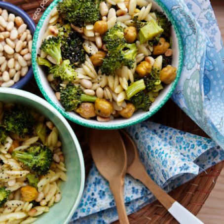 Orzo Pasta with Roasted Broccoli & Chickpeas