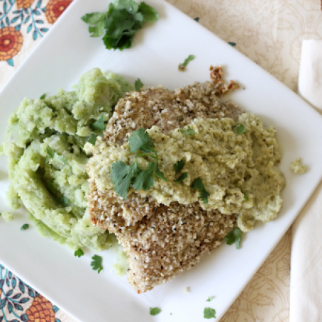Pepita crusted Tilapia with Tomatillo Sauce