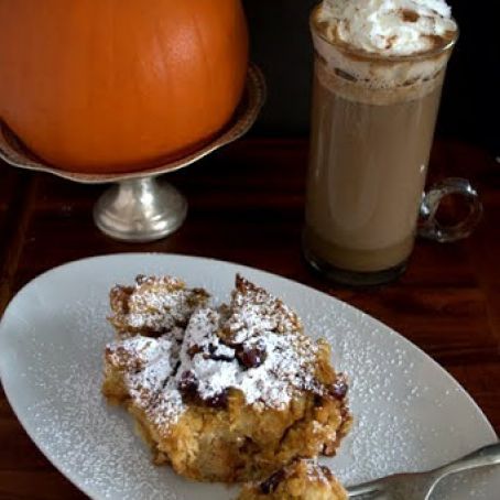 Pumpkin Challah Bread Pudding with Dried Cranberries