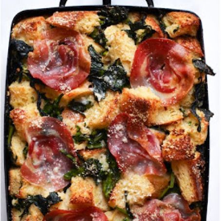 Parmesan Bread Pudding with Broccoli Rabe and Pancetta