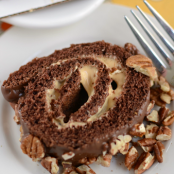 CHOCOLATE CARAMEL TURTLE CAKE ROLL