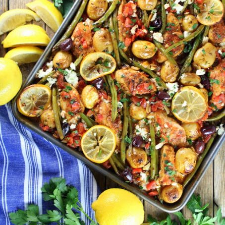 Greek Chicken Sheet Pan Dinner with Green Beans and Feta