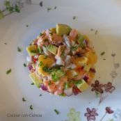 CEVICHE DE SALMON Y PESCADO CON NARANJA