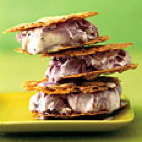Almond Florentine and Black Raspberry Chip Ice Cream Sandwiches