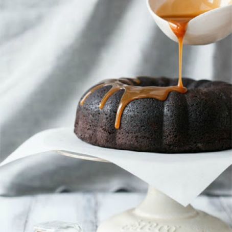 Chocolate Whiskey Bundt Cake with Whiskey Caramel Sauce
