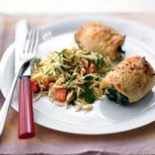 Spinach and Brie Chicken with tomato orzo