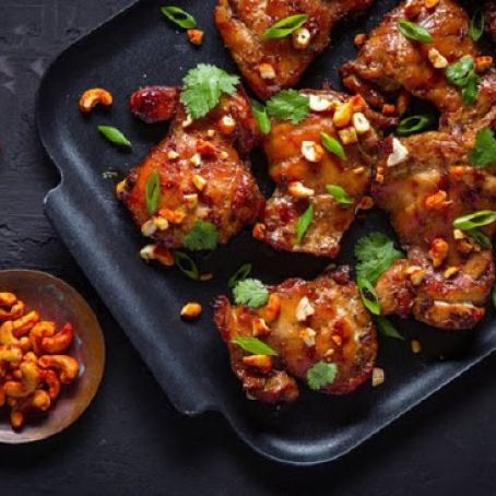 Grilled Soy-Basted Chicken with Spicy Cashews