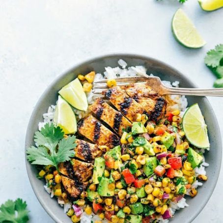 Grilled Taco Chicken Bowls w/Corn Avocado Salsa