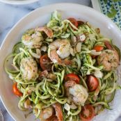 Zucchini Noodles and Grilled Shrimp with Lemon Basil Dressing