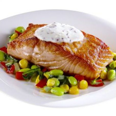 Salmon Pan-Seared with Summer Succotash