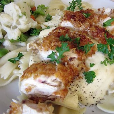 Crispy Chicken with Creamy Italian Sauce and Bowtie Pasta