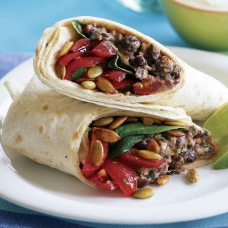 Smoky Black Bean & Cheddar Burrito with Baby Spinach
