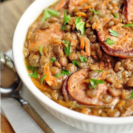 Slow Cooker German Lentils with Sausage