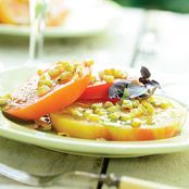 Grilled Corn and Tomato Salad with Basil Oil