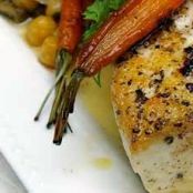 Halibut with Brown Butter, Crushed Chick Peas with Olives