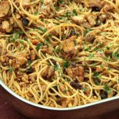 Pasta with Roasted Chicken, Raisins, Pine Nuts, and Parsley Recipe