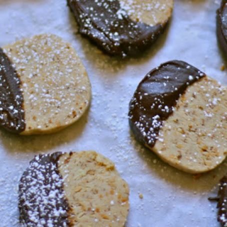 CHOCOLATE-DIPPED ALMOND SHORTBREAD COOKIES [VEGAN]