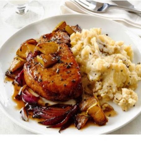 Pork Chops With Apples and Garlic Smashed Potatoes