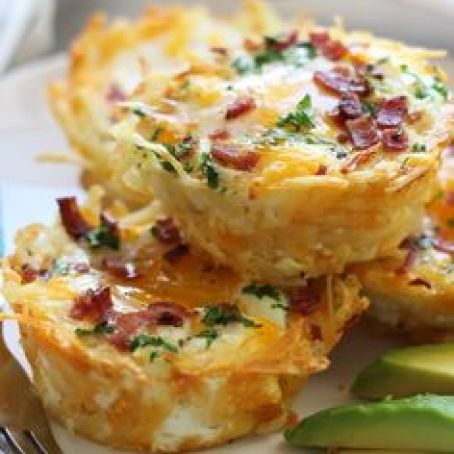 Baked Eggs with Hash Browns and Canadian Bacon