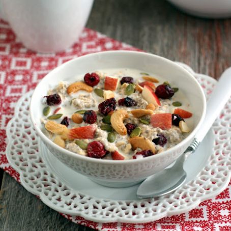Cashew Bircher Muesli with Apples and Dried Cranberries