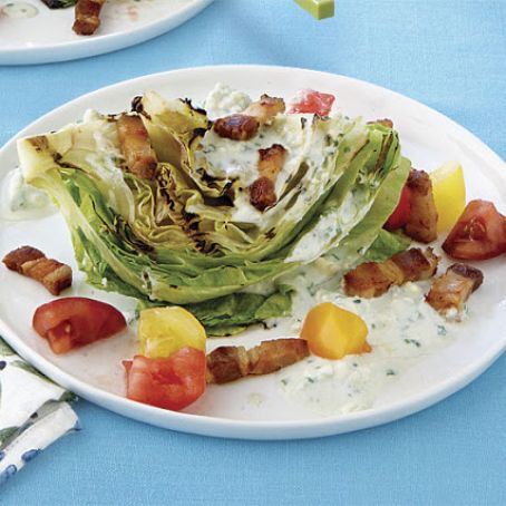 Grilled Iceberg Wedges with Tomato, Bacon, and Blue Cheese
