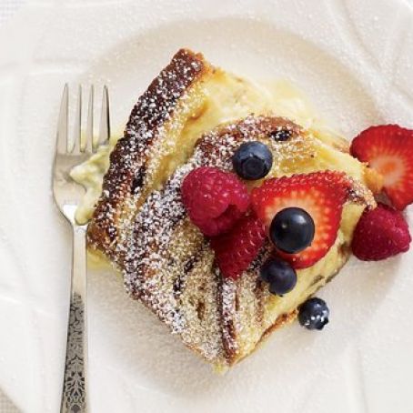 Cinnamon-Raisin Bread Custard with Fresh Berries