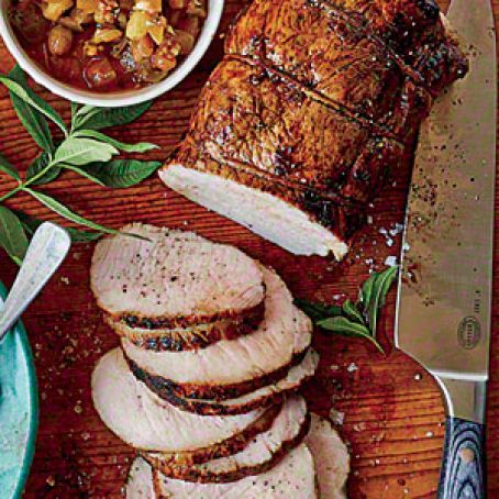 Roasted cider brined Pork Loin w green tomato chutney