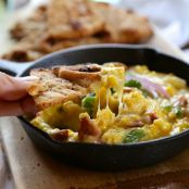 Cajun Corn Poblano Queso with Naan Chips