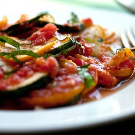 PAN COOKED SUMMER SQUASH w/TOMS & BASIL