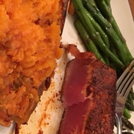 Seared Ahi with Blackened Rub and Soy-Mustard Sauce