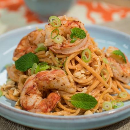 Thai Peanut Sweet Potato Noodles with Shrimp