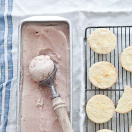 Roasted Peach and Lavender Ice Cream With Lemon Salt Shortbread Cookies