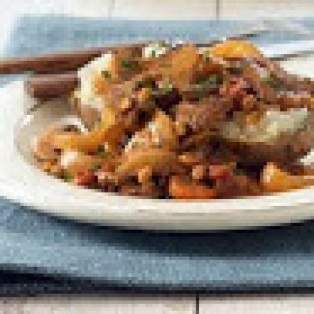 Beef and Vegetable Stroganoff-Topped Potato