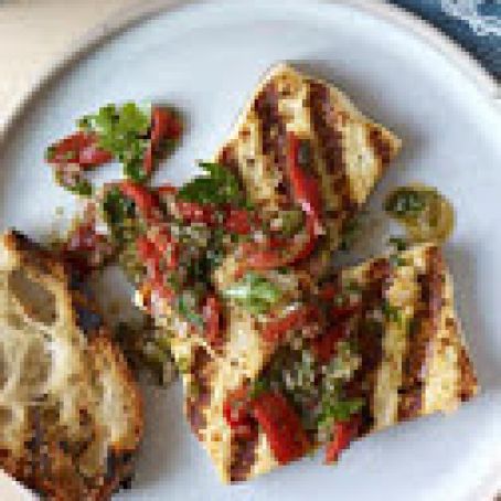 Grilled Tofu Steaks with Piquillo Salsa Verde