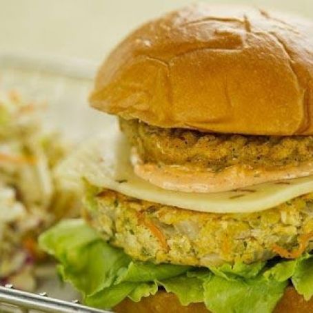 Vegetable Burger with Fried Green Tomatoes and Creole Remoulade