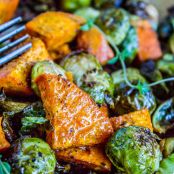 Roasted Sweet Potatoes and Brussels Sprouts