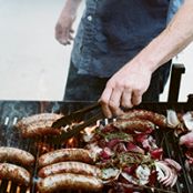 Grilled Brats and Onions with Parsley Sauce
