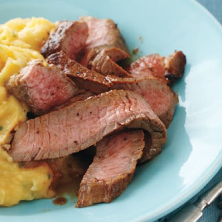 Pan-Fried Steak With Horseradish Rutabaga Mash