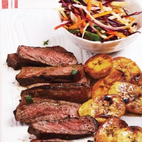 Caribbean Steak with Grilled Plantains and Coleslaw