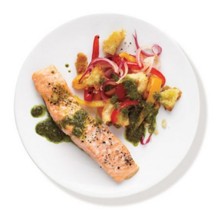 Roasted Salmon With Pesto Vegetables